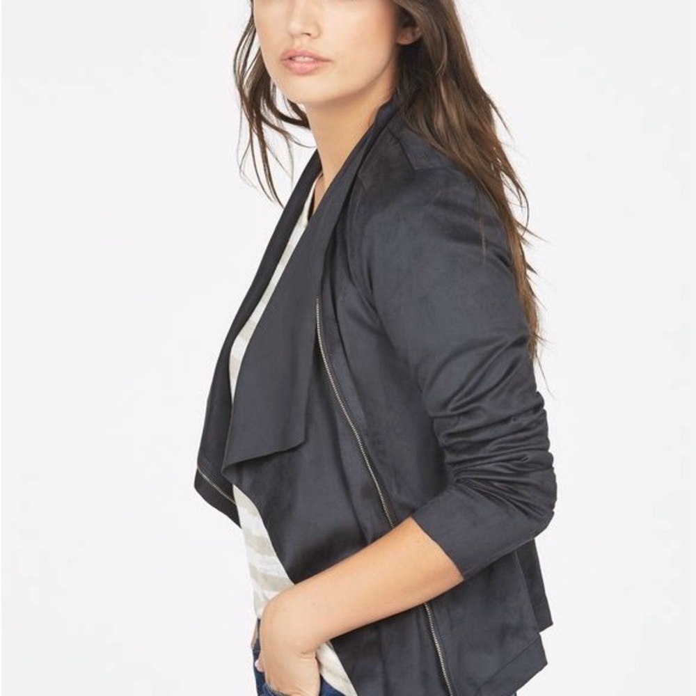 JustFAB Black Faux Suede Draped Front Jacket